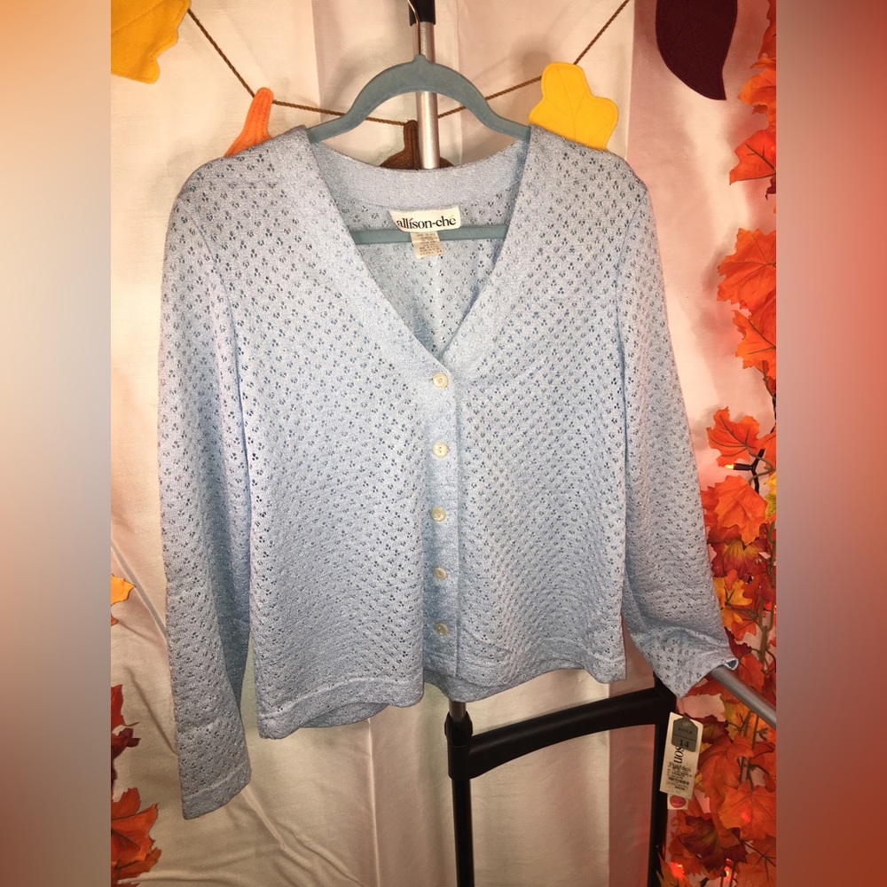 NWT Allison Che | Women’s Light Blue Open Knit Cropped Sweater Cardigan